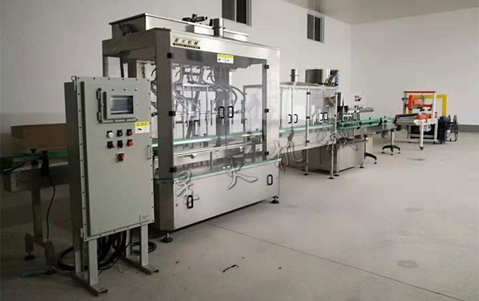 液體化學試劑灌裝生產(chǎn)線/全自動液體化學試劑灌裝生產(chǎn)線(液體防爆灌裝機+直列式自動旋蓋機+鋁箔封口機+封箱打包機)