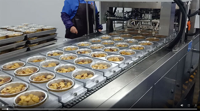 鋁箔盒預(yù)制菜全自動(dòng)連續(xù)式封口機(jī)操作視頻